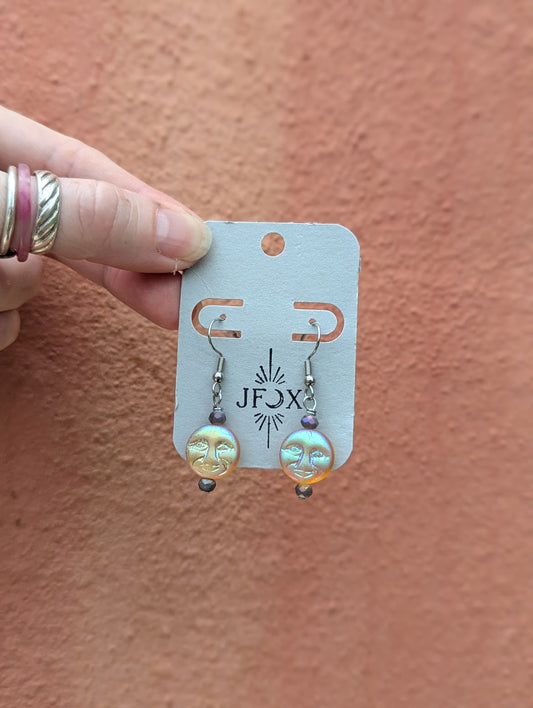 Full Moon Face Metallic Orange Earrings