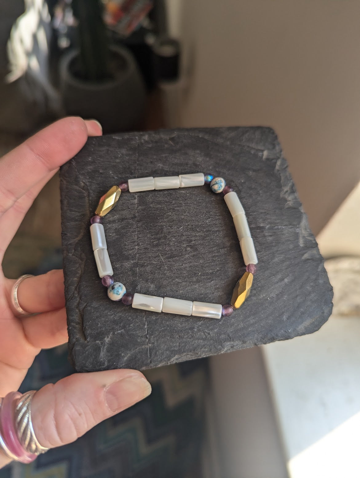 *Limited Edition* Stormy Seas Agate and Mother of Pearl Stack of 2