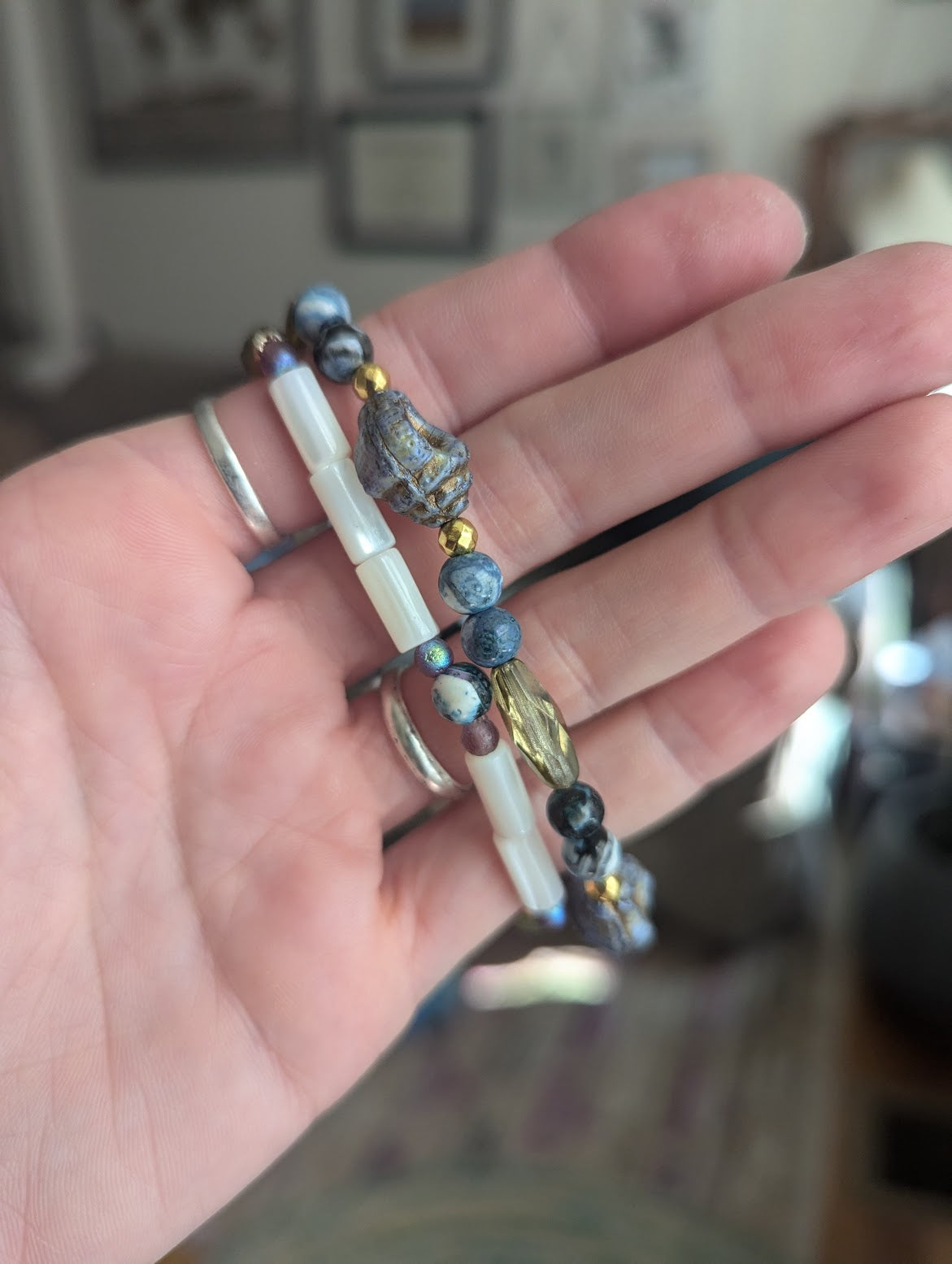 *Limited Edition* Stormy Seas Agate and Mother of Pearl Stack of 2