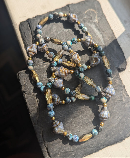*Limited Edition* Stormy Seas Agate and Mother of Pearl Stack of 2