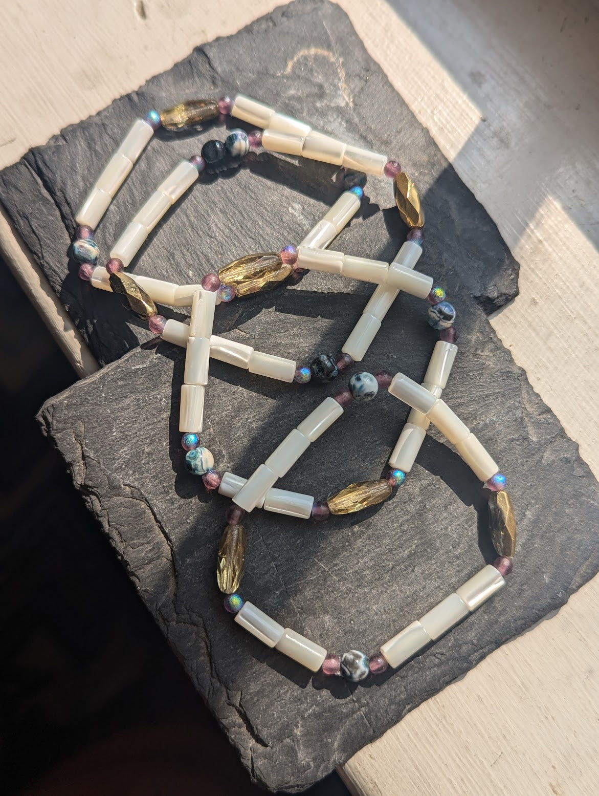 *Limited Edition* Stormy Seas Agate and Mother of Pearl Stack of 2
