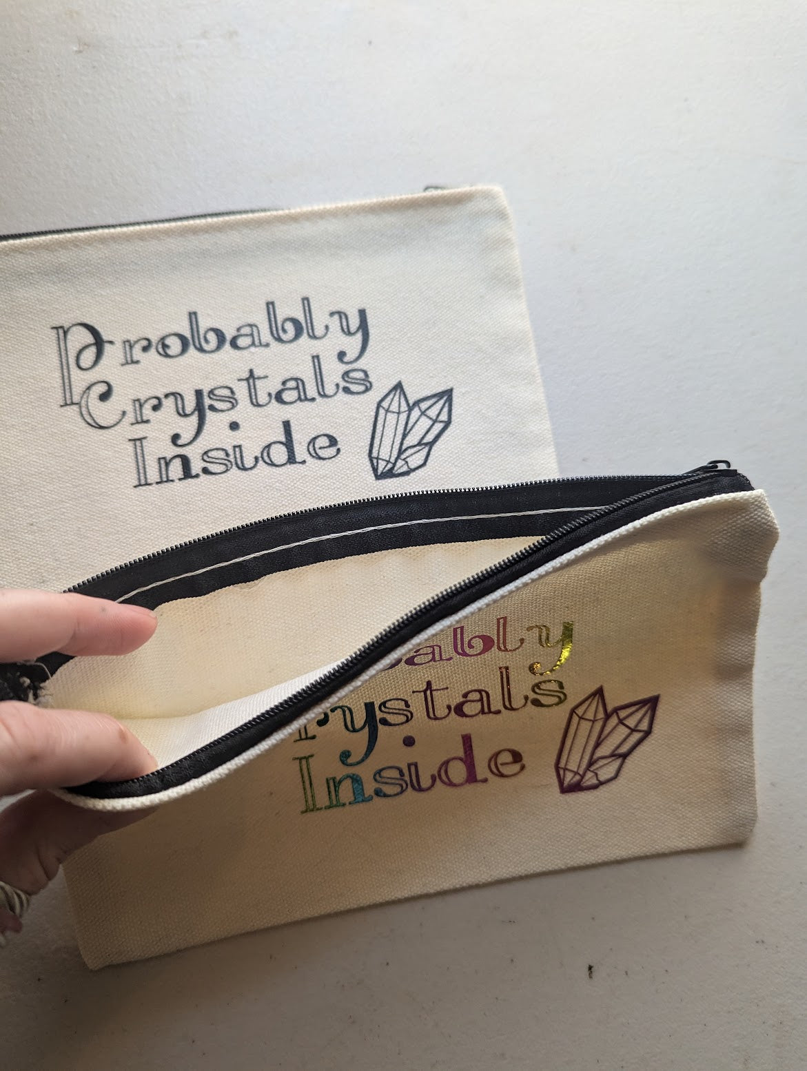 "Probably Crystals Inside" Zipper Pouch (various colors available)