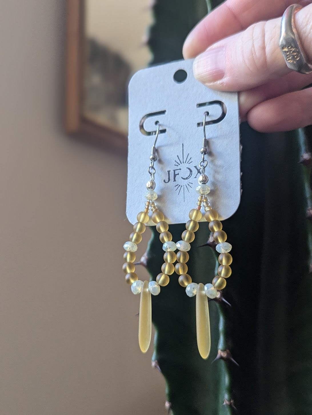 Yellow Glass Loop Earrings