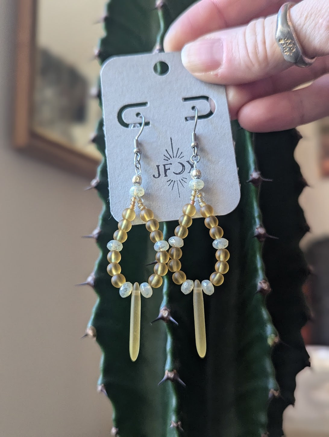 Yellow Glass Loop Earrings