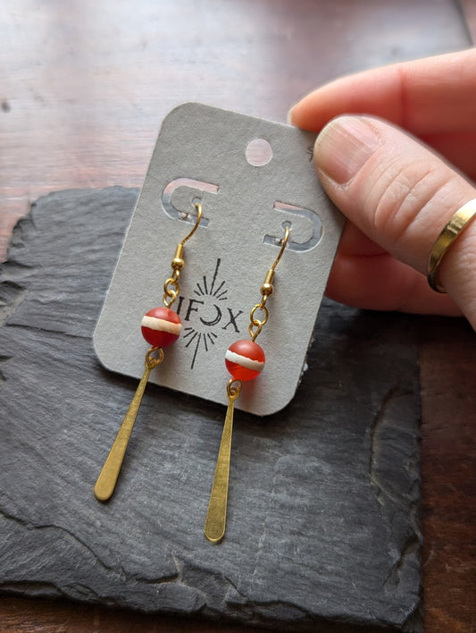 Red and White Brass Drop Earrings