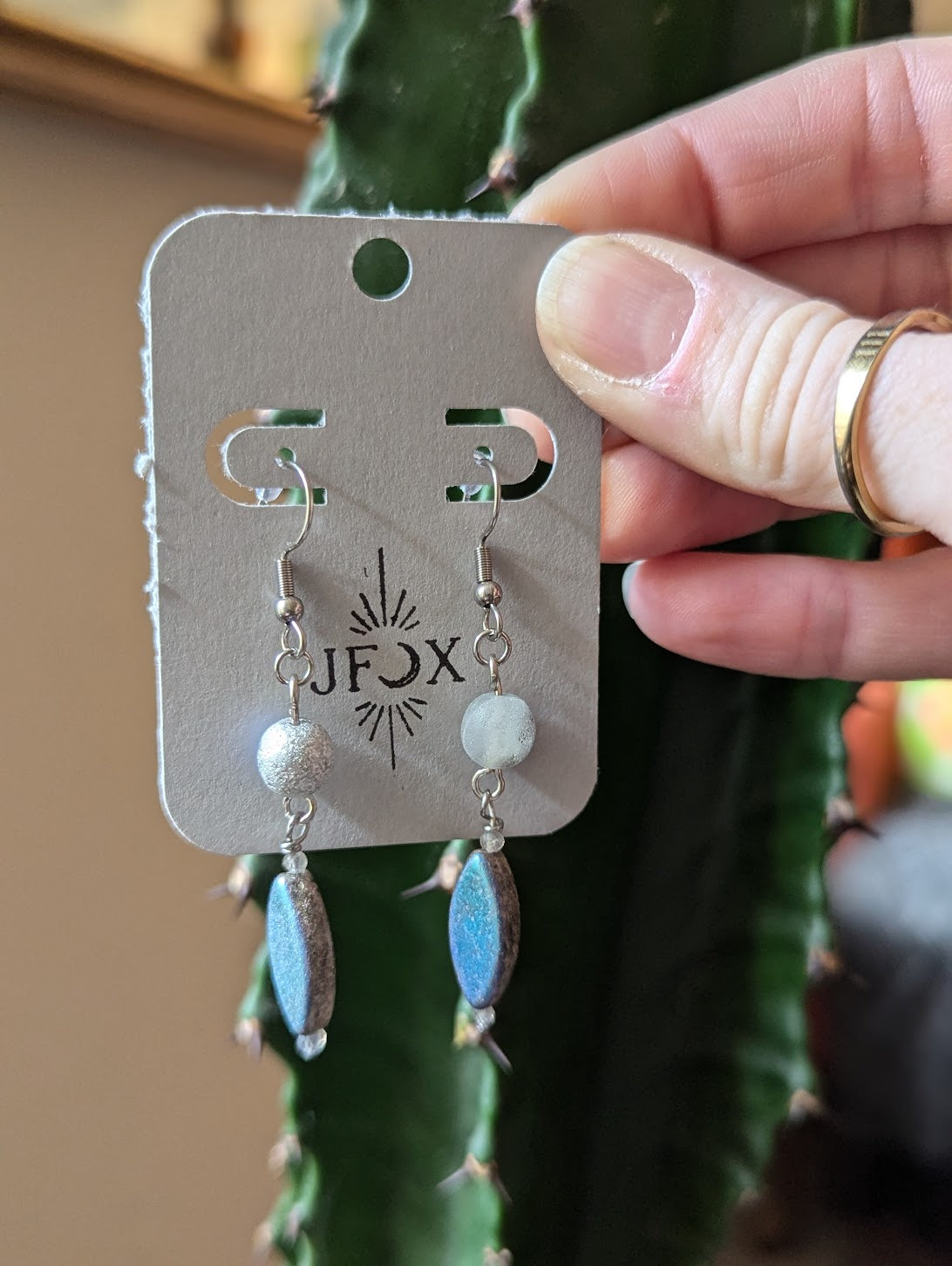 Silver-Grey Iridescent Textured Glass Earrings