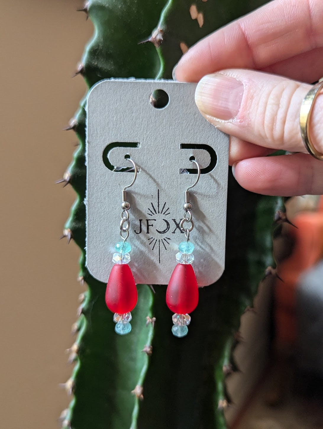 Red, Green, White Glass Earrings