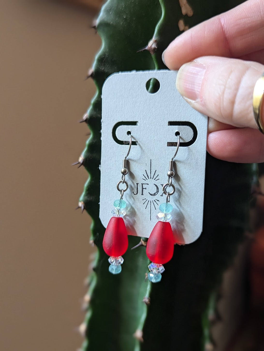 Red, Green, White Glass Earrings