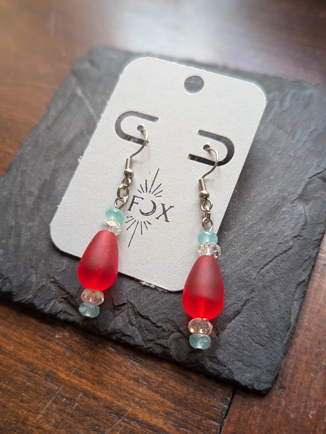 Red, Green, White Glass Earrings