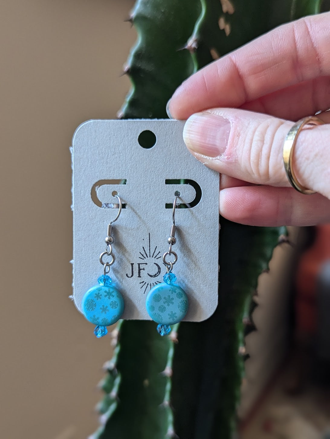 Pendientes de copo de nieve azul