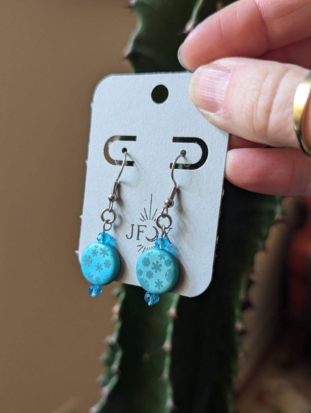 Pendientes de copo de nieve azul