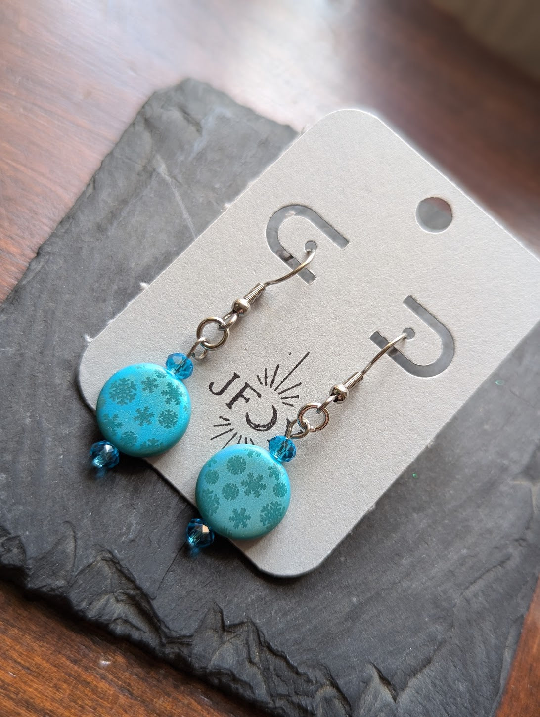 Pendientes de copo de nieve azul