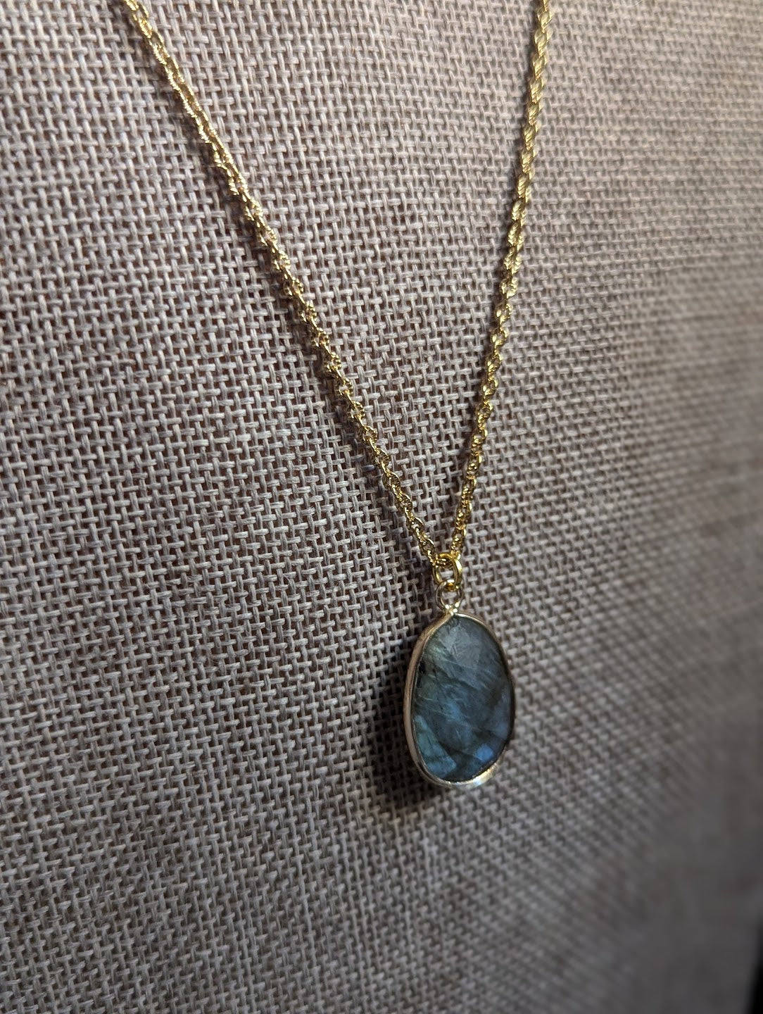 Faceted Large Labradorite Gold Necklace