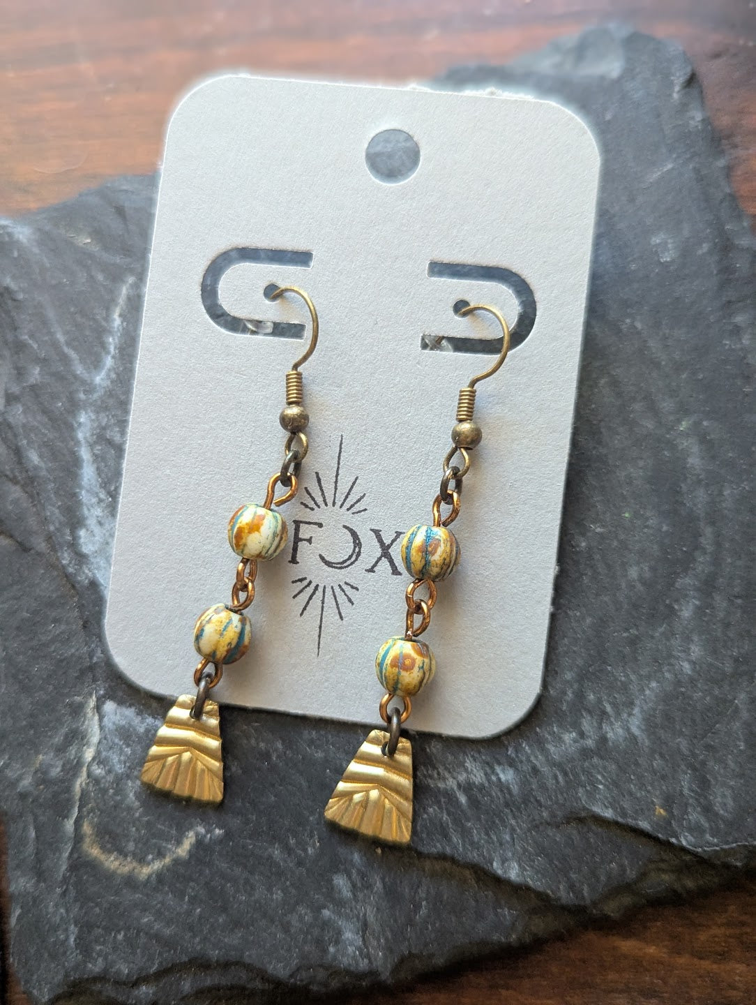 Honey Turquiose Melon Brass Drop Earrings