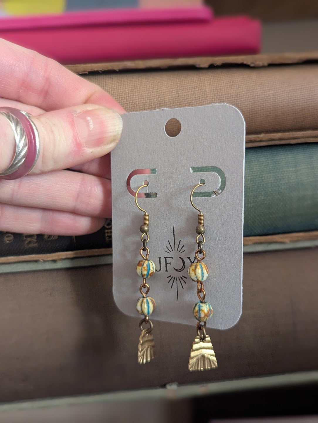 Honey Turquiose Melon Brass Drop Earrings