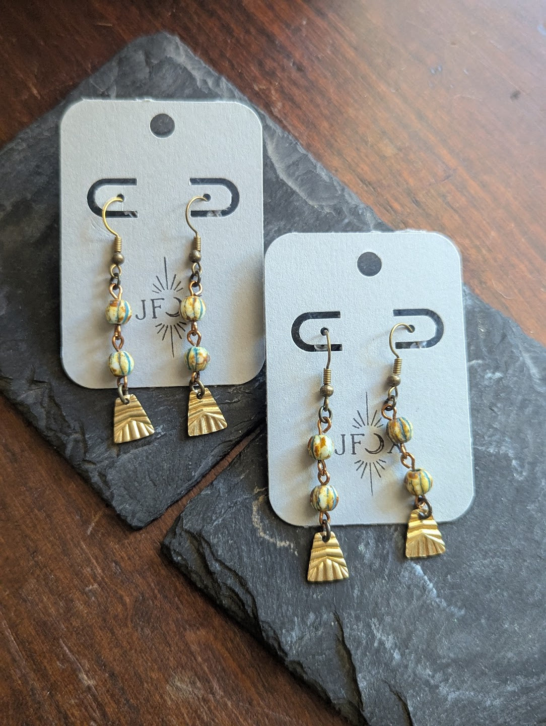 Honey Turquiose Melon Brass Drop Earrings