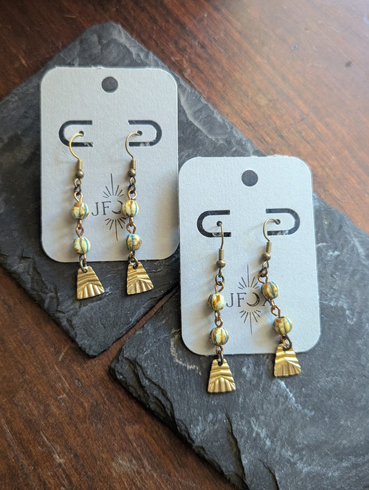 Honey Turquiose Melon Brass Drop Earrings
