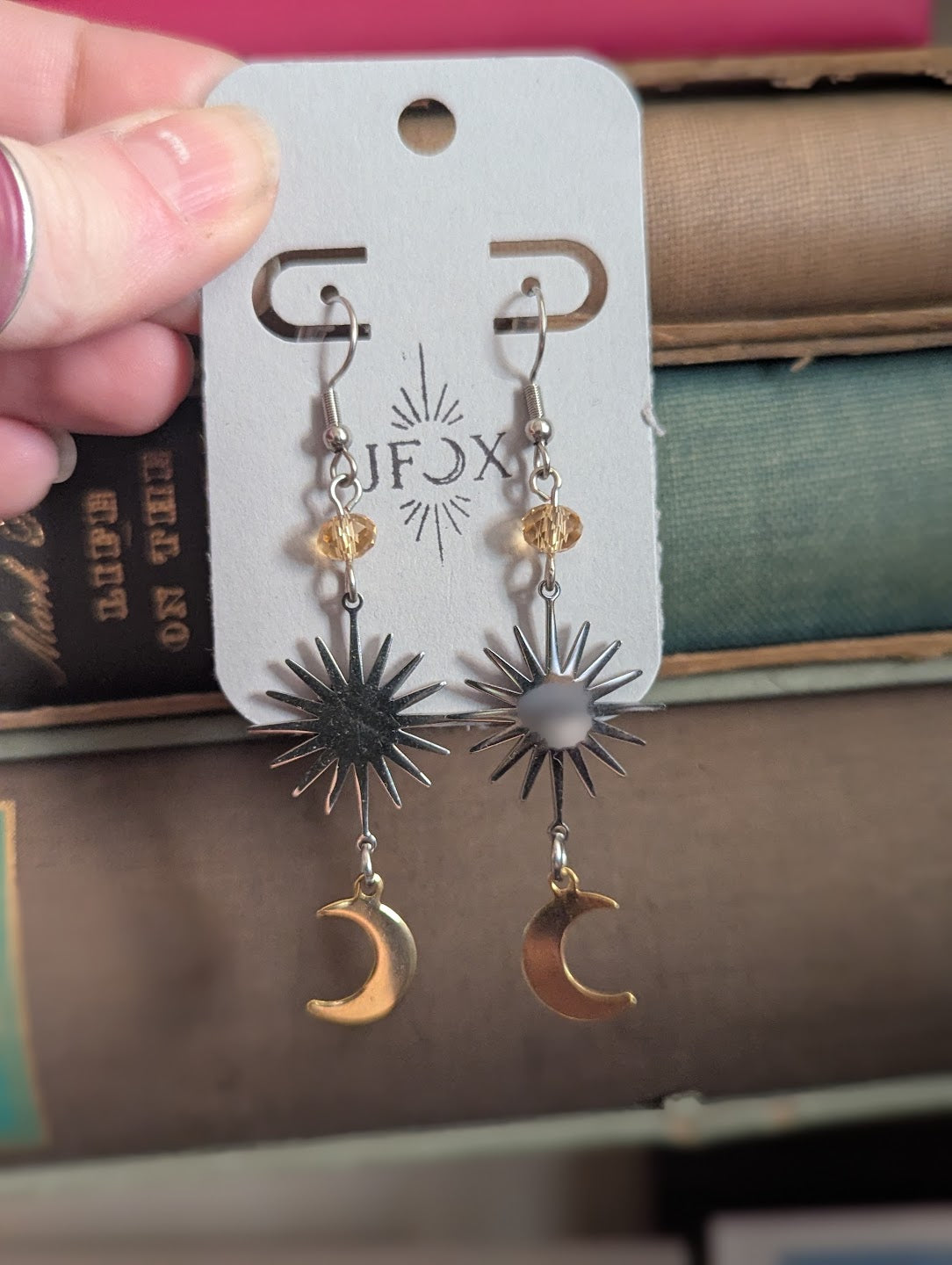 Sunburst Crescent Moon Mixed Metal Stainless Earrings