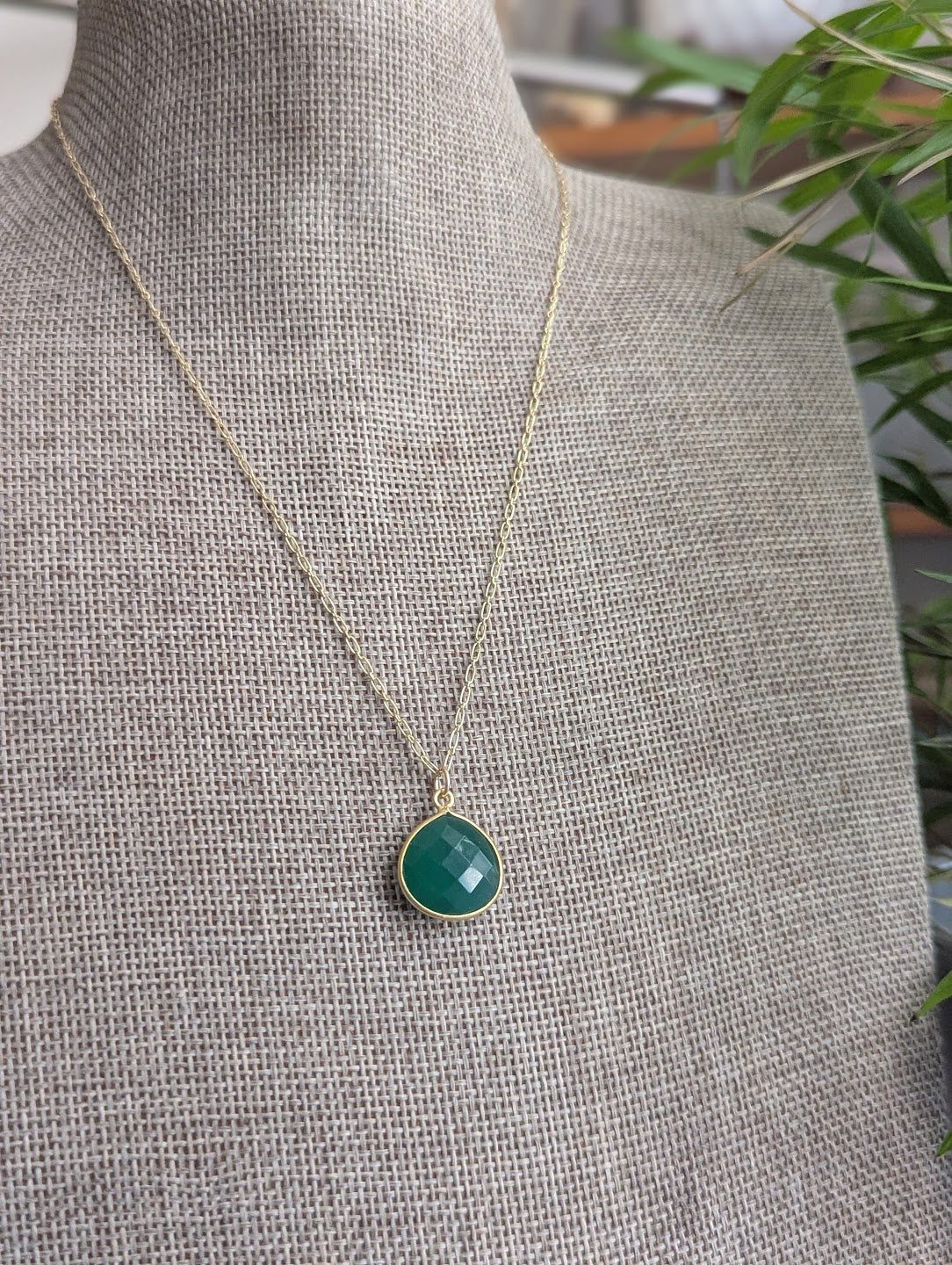 Faceted Green Onyx Tear Drop 14KGF Necklace