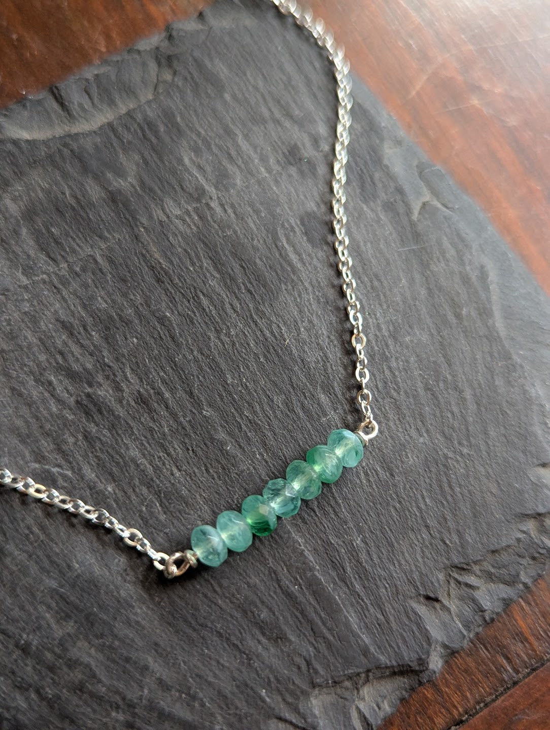 Faceted Green Kyanite Bar Necklace Sterling Silver