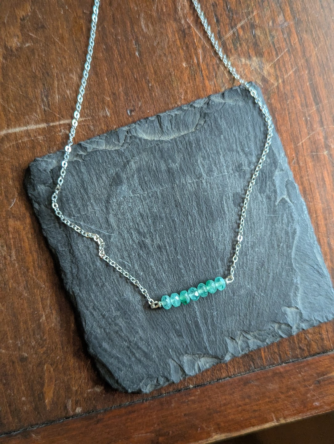 Faceted Green Kyanite Bar Necklace Sterling Silver