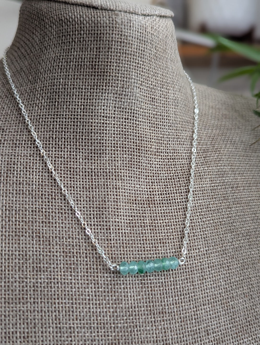 Faceted Green Kyanite Bar Necklace Sterling Silver