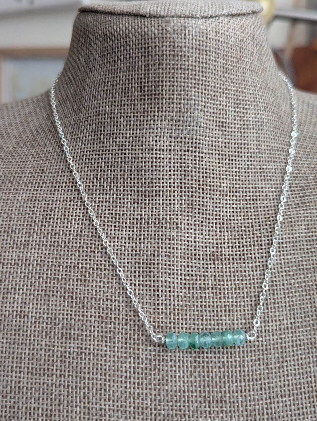 Faceted Green Kyanite Bar Necklace Sterling Silver