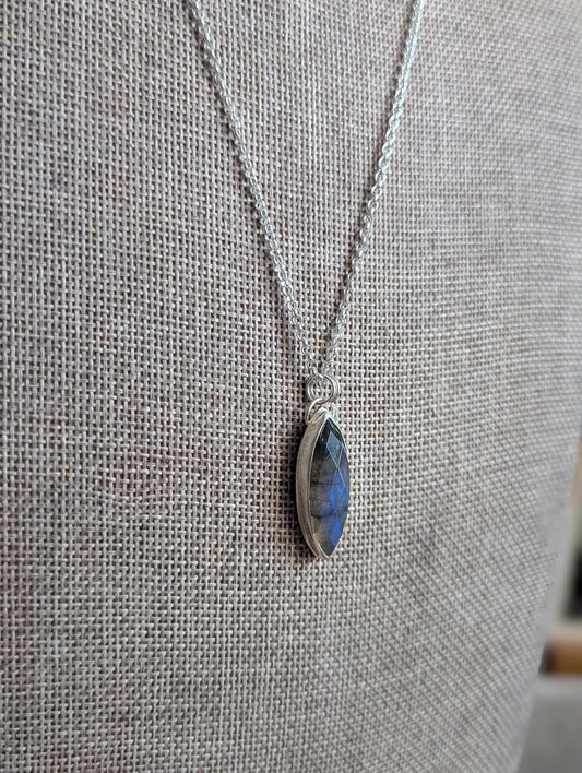 Faceted Marquise Labradorite Sterling Necklace