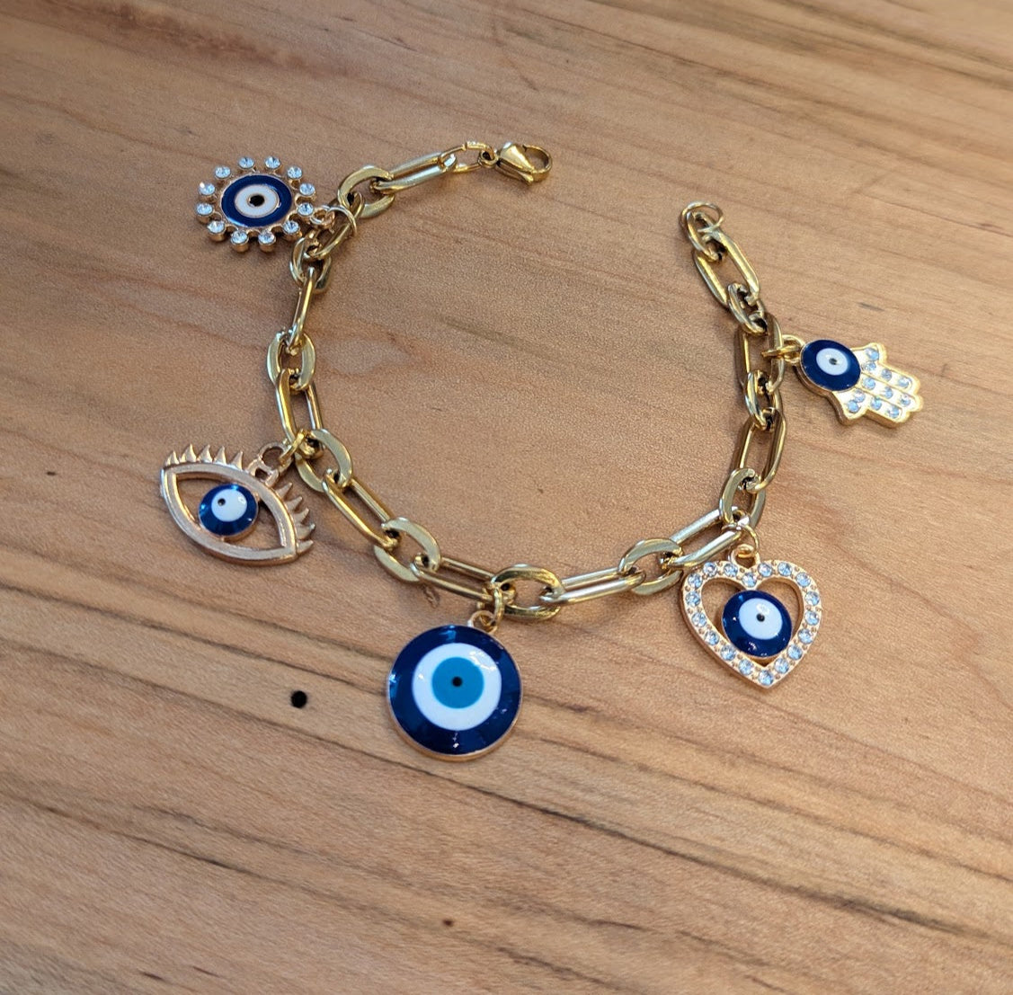 Evil Eye Gold Charm Bracelet