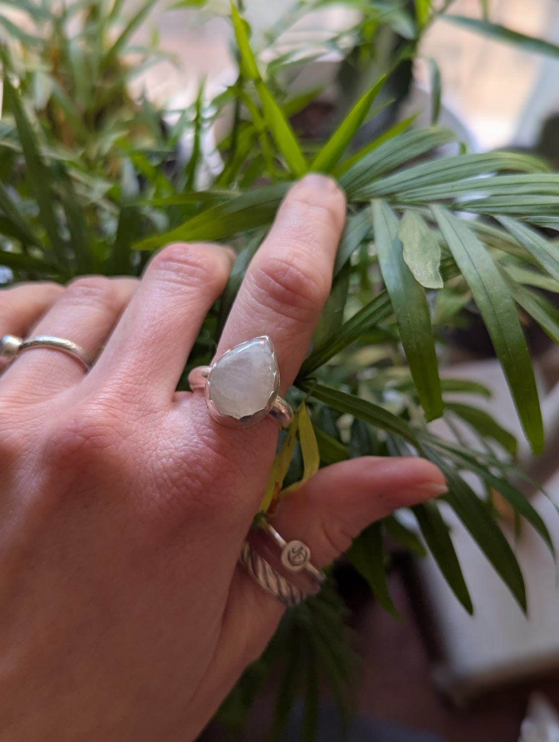 Moonstone Teardrop Sterling Silver Ring - Size 9