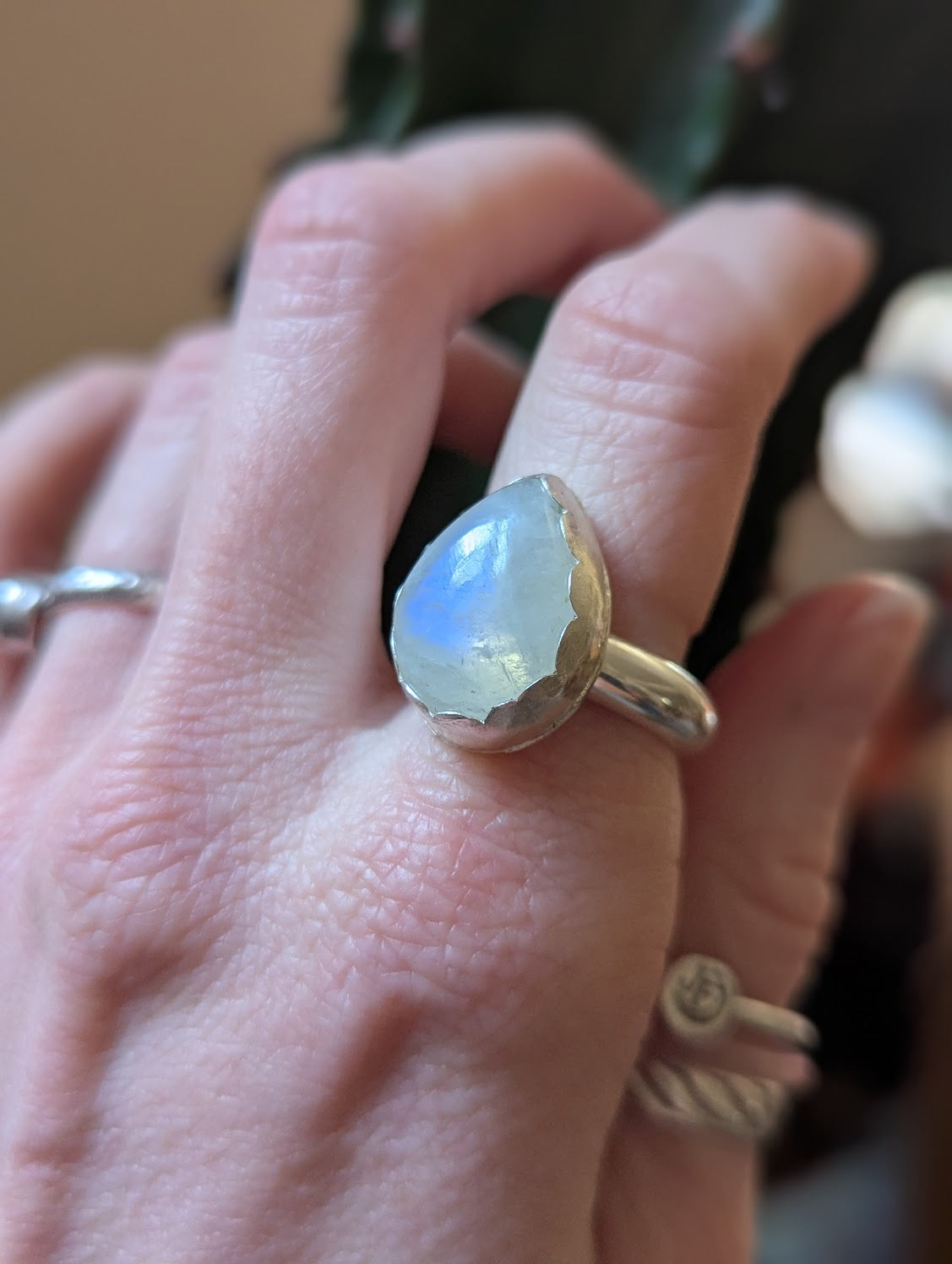Moonstone Teardrop Sterling Silver Ring - Size 9