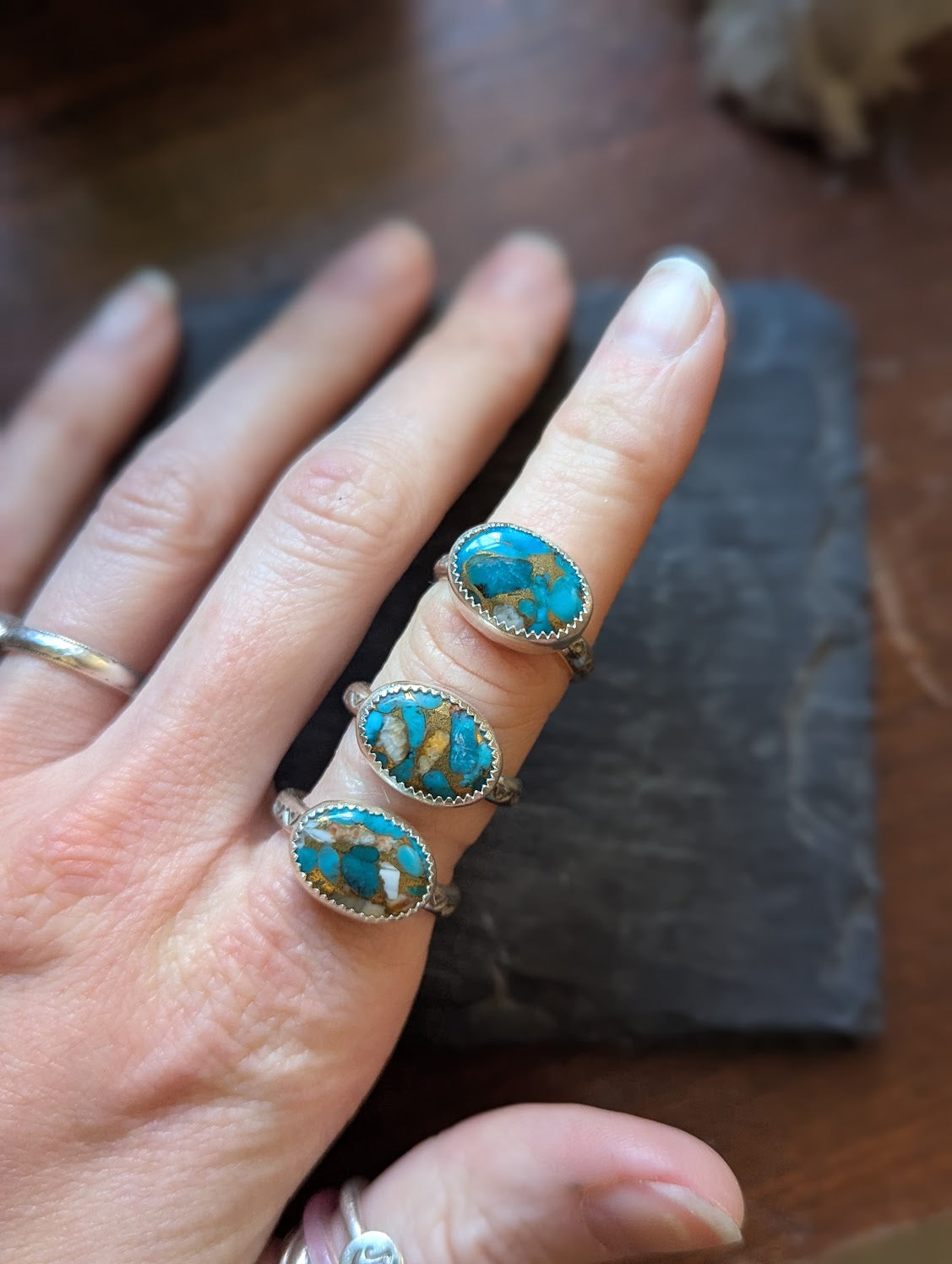 Spiny Oyster Turquoise Oval Silver Ring (Various Sizes Available)
