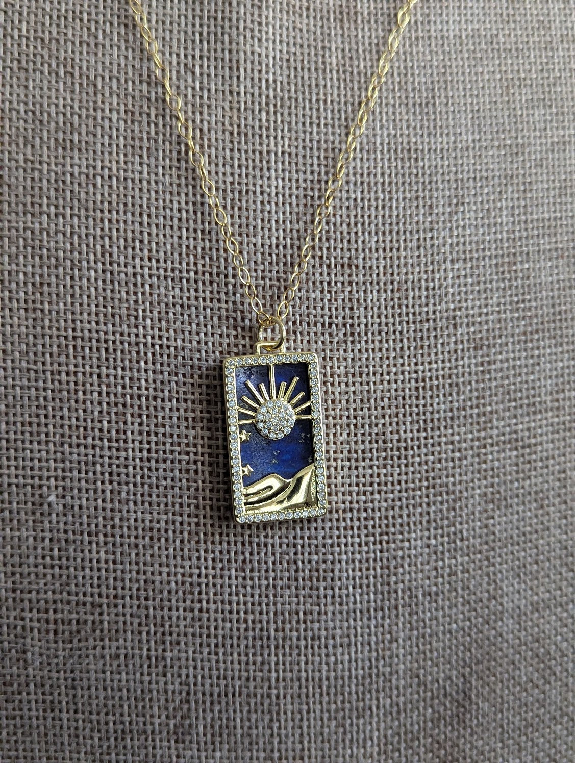 Lapis Lazuli 14kGF Rising Sun Mountainscape Pavé Necklace