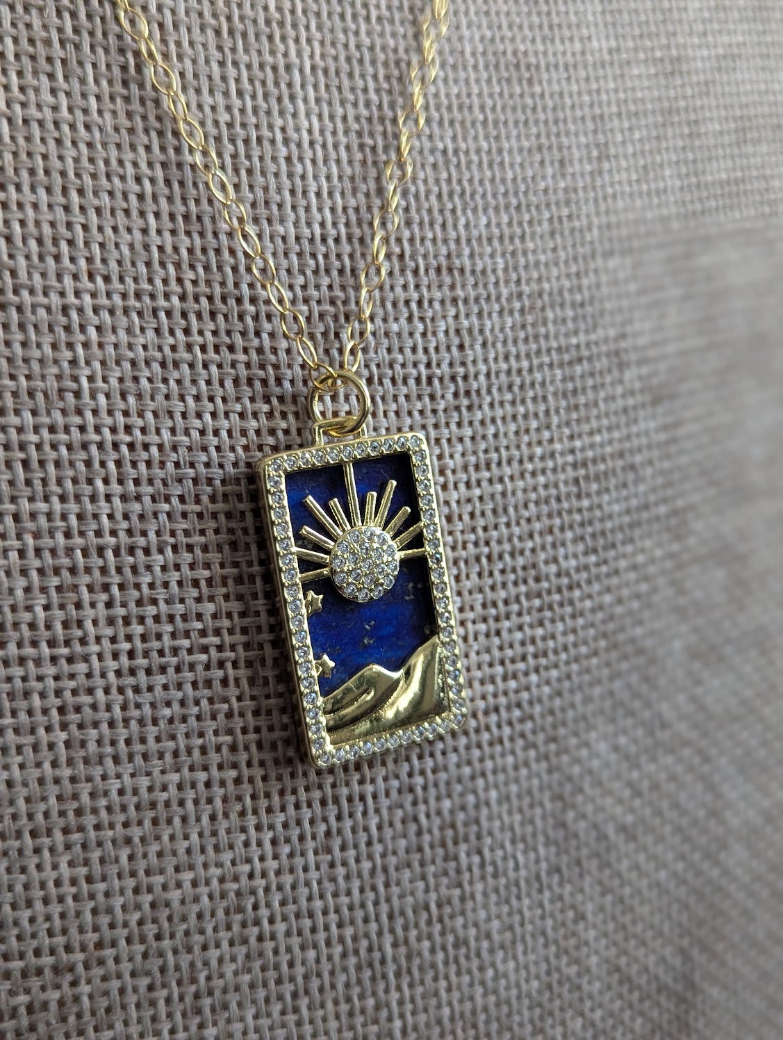 Lapis Lazuli 14kGF Rising Sun Mountainscape Pavé Necklace