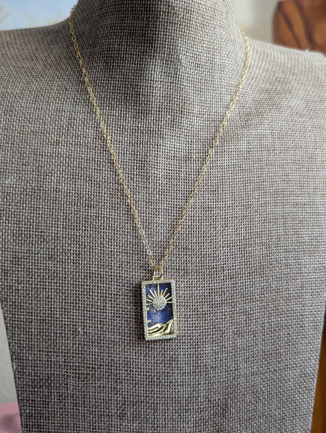Lapis Lazuli 14kGF Rising Sun Mountainscape Pavé Necklace