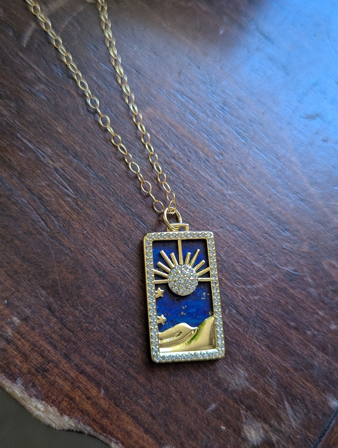 Lapis Lazuli 14kGF Rising Sun Mountainscape Pavé Necklace