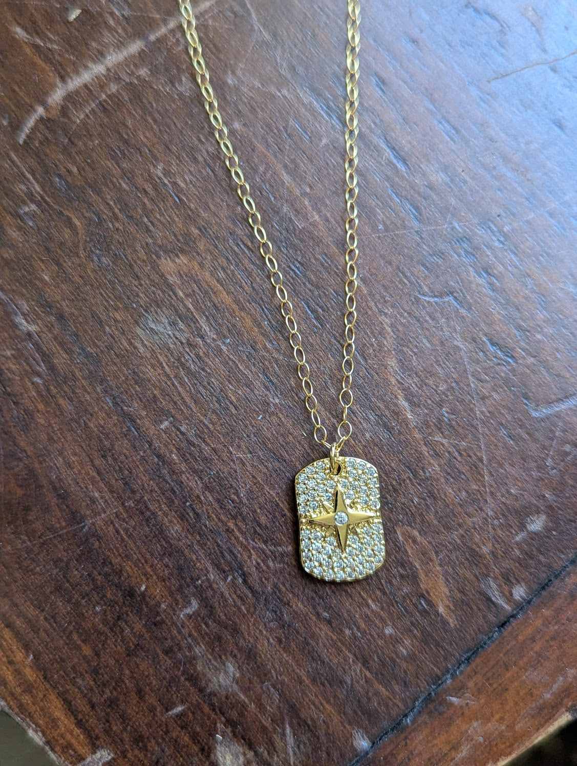 14kGF North Star Micro Pave Dog Tag Necklace