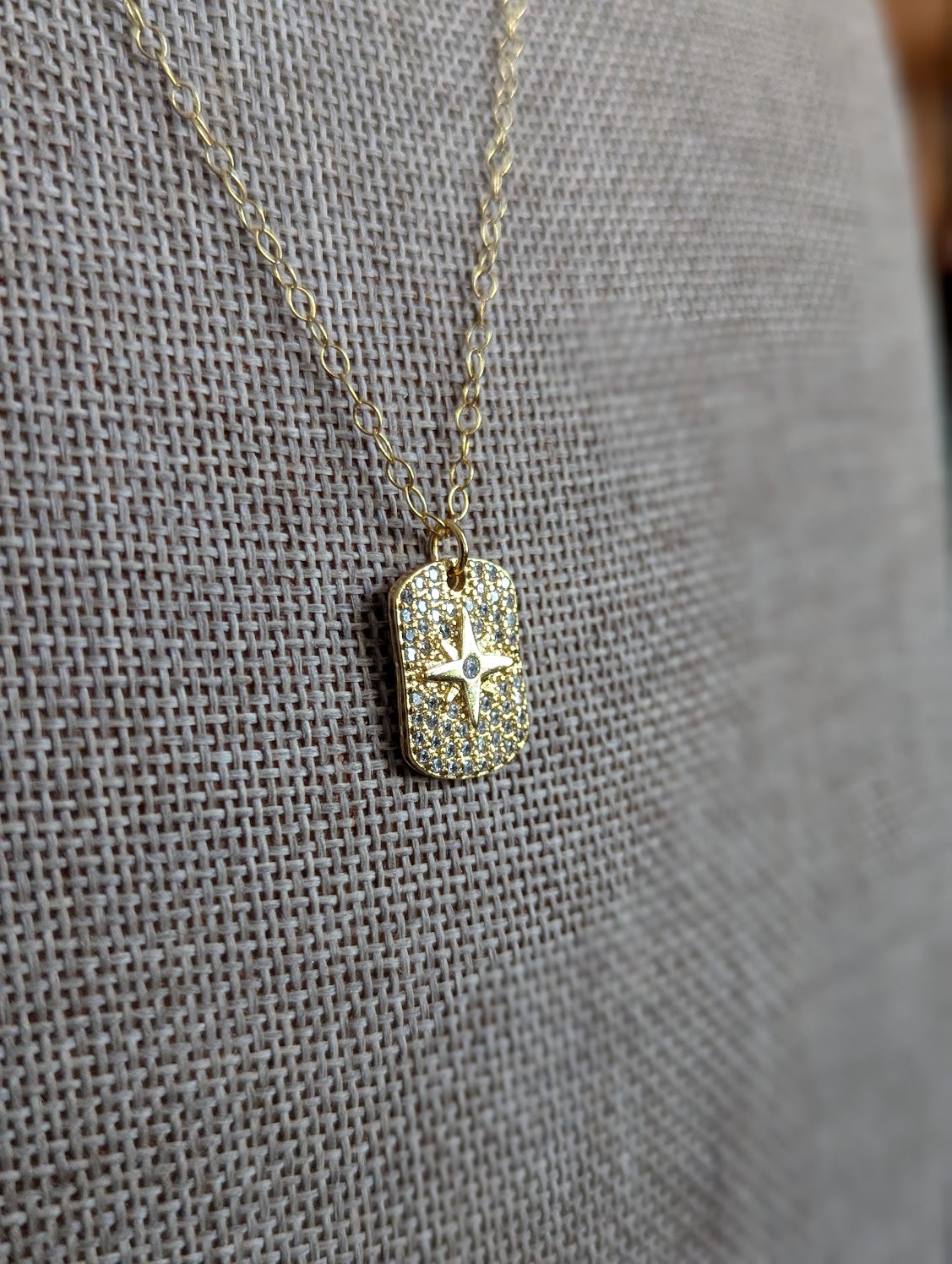 14kGF North Star Micro Pave Dog Tag Necklace
