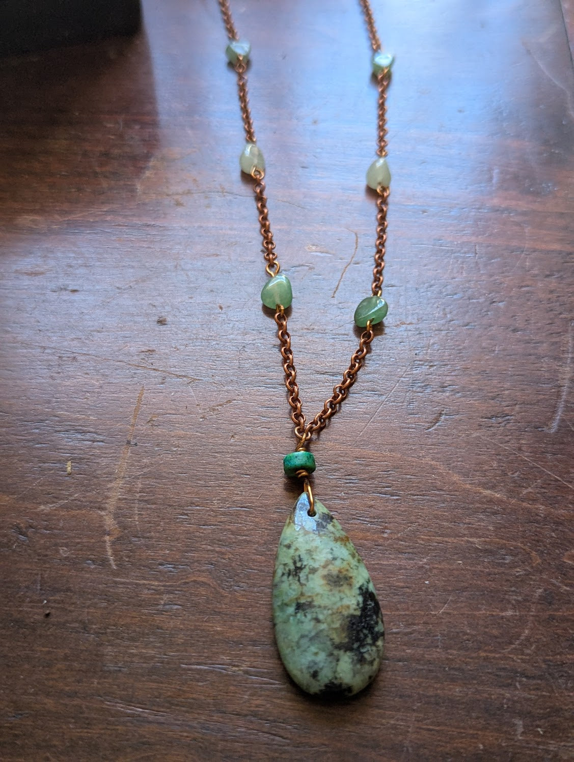 African Turquoise and Green Aventurine Necklace (Silver or Brass)
