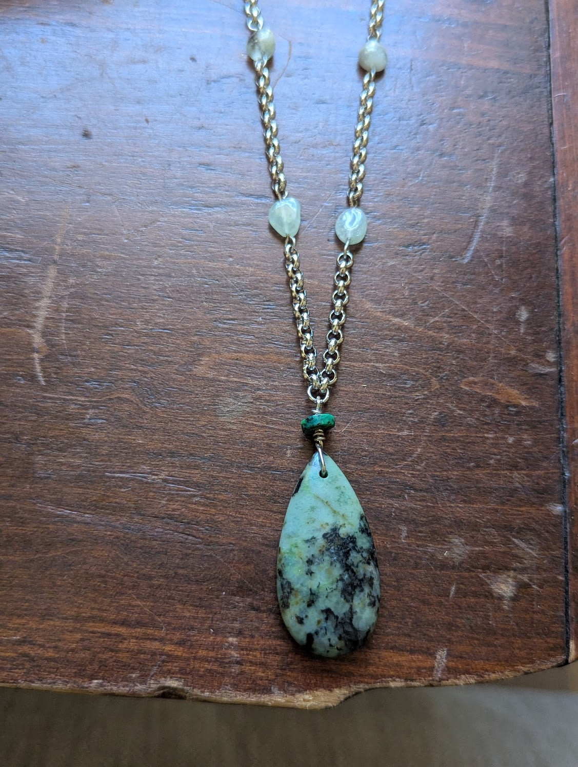 African Turquoise and Green Aventurine Necklace (Silver or Brass)