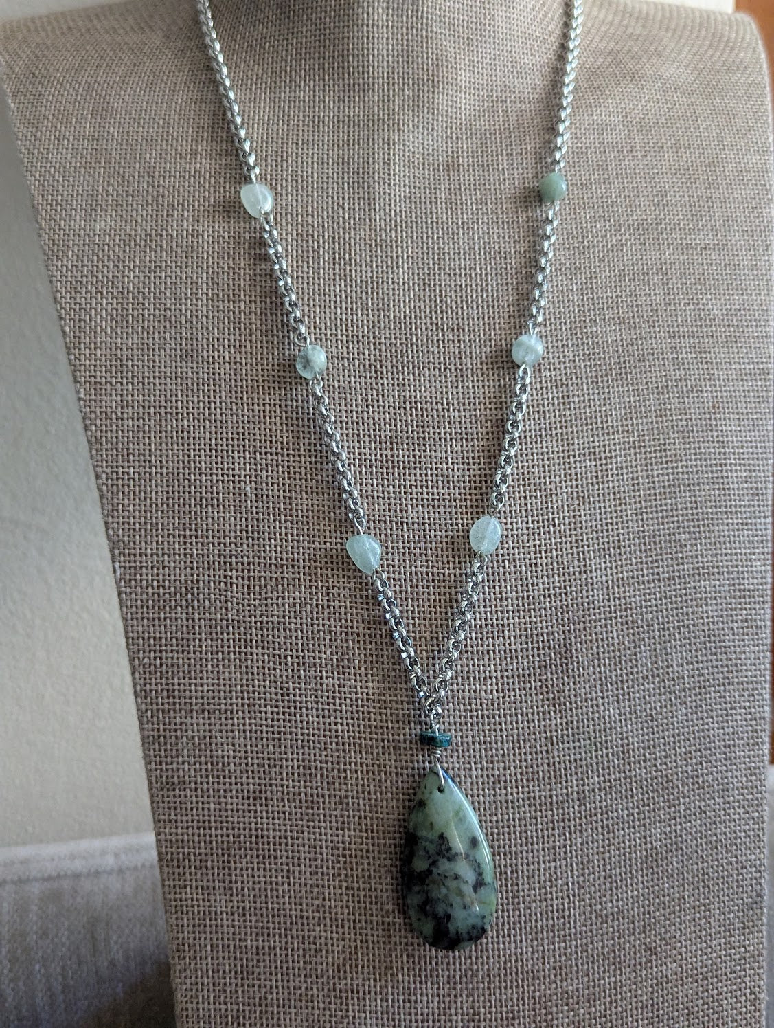 African Turquoise and Green Aventurine Necklace (Silver or Brass)
