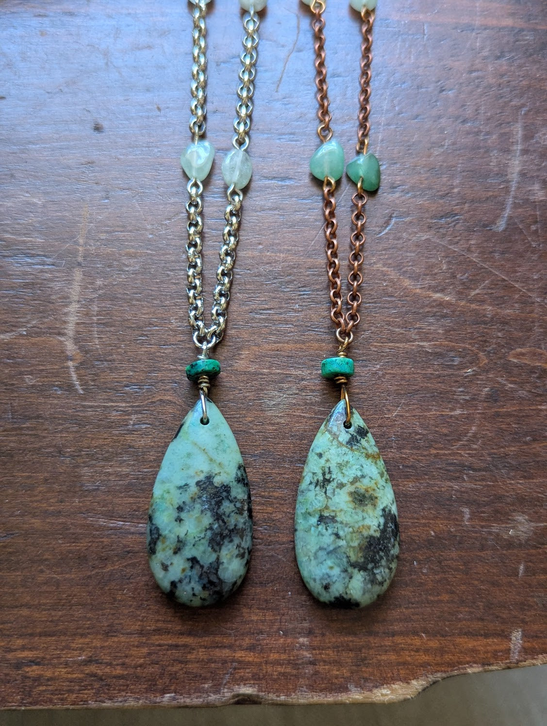 African Turquoise and Green Aventurine Necklace (Silver or Brass)