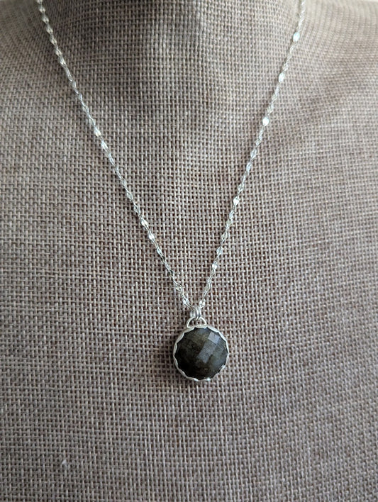 Faceted Round Labradorite Sterling Silver Necklace
