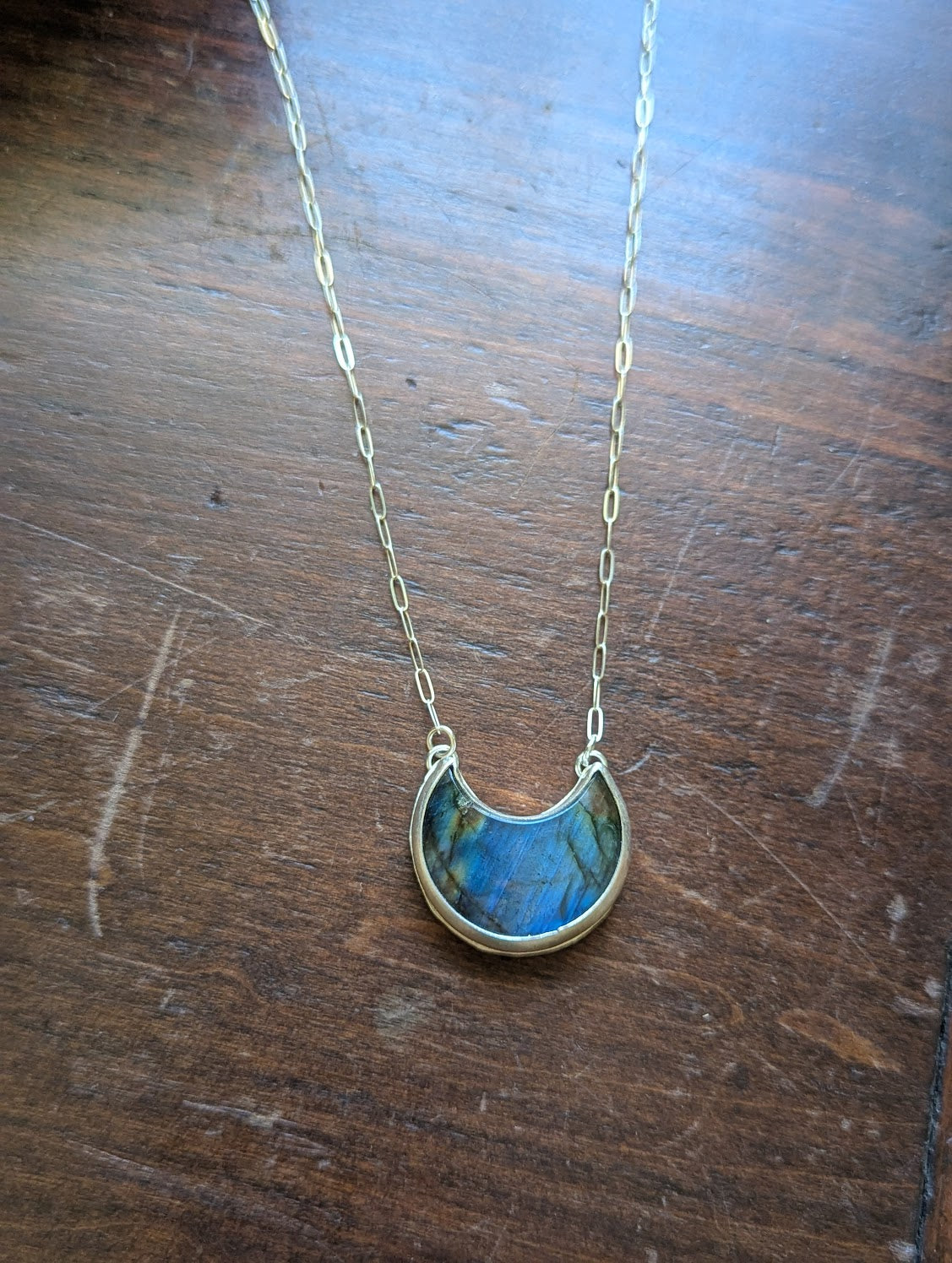 Labradorite Crescent Moon Sterling Silver Necklace