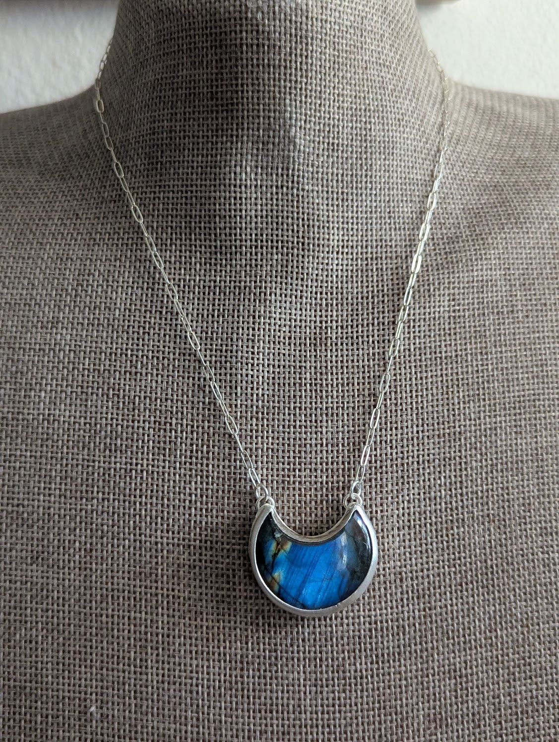 Labradorite Crescent Moon Sterling Silver Necklace