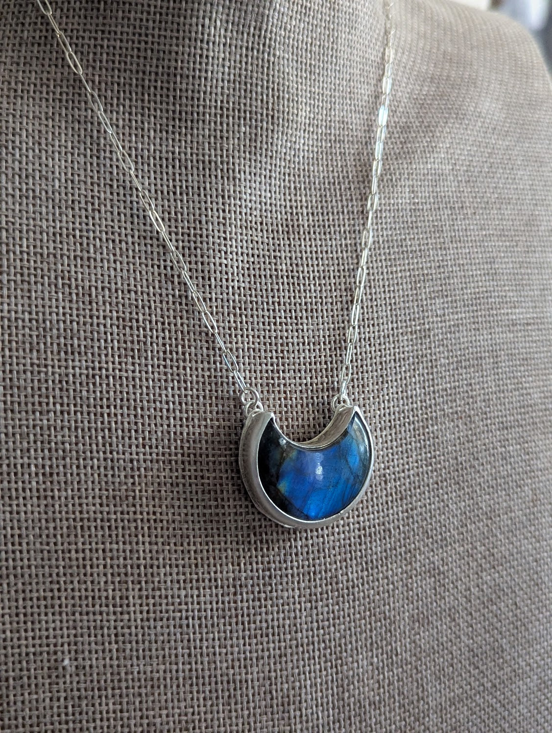 Labradorite Crescent Moon Sterling Silver Necklace