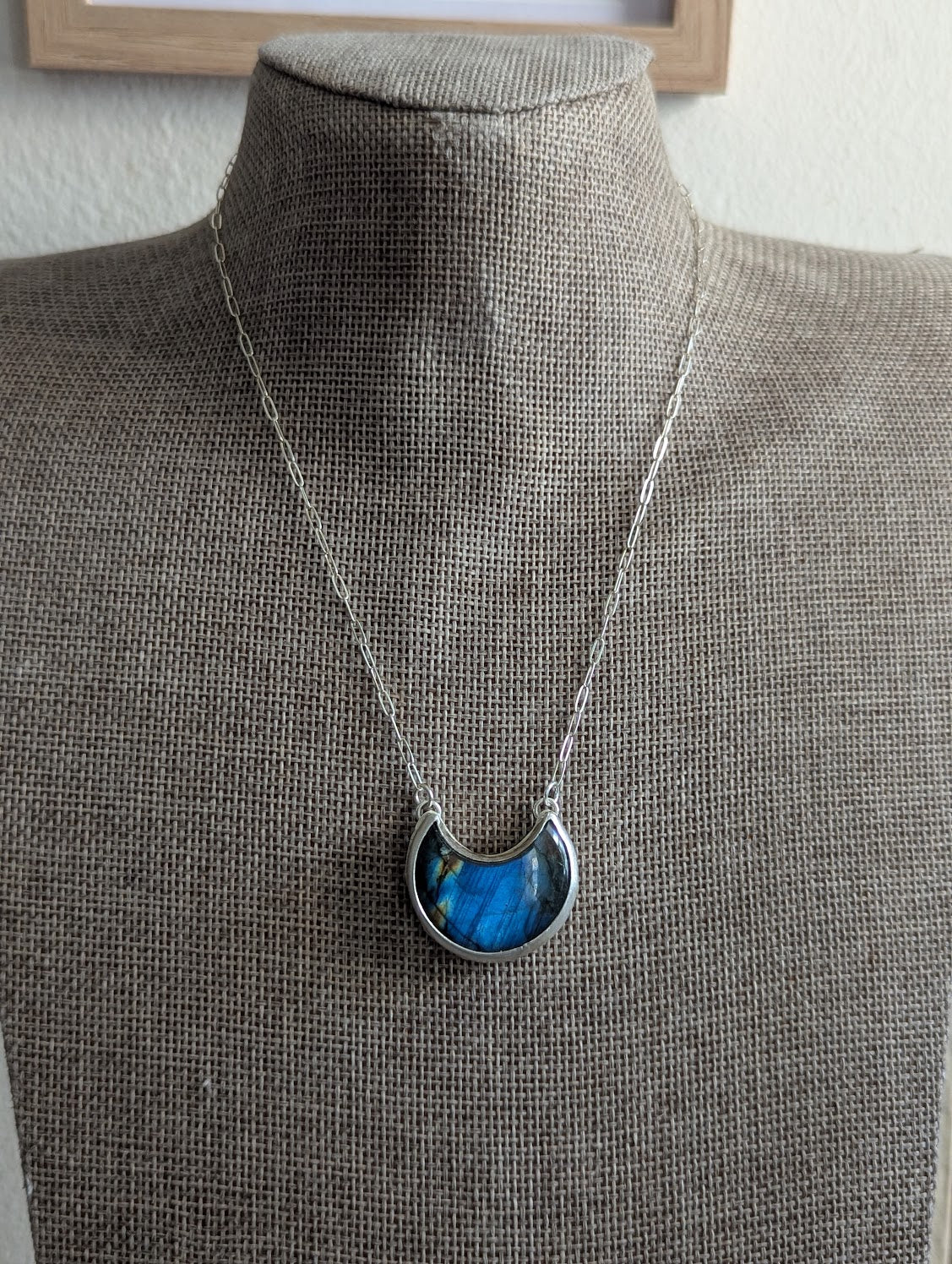 Labradorite Crescent Moon Sterling Silver Necklace