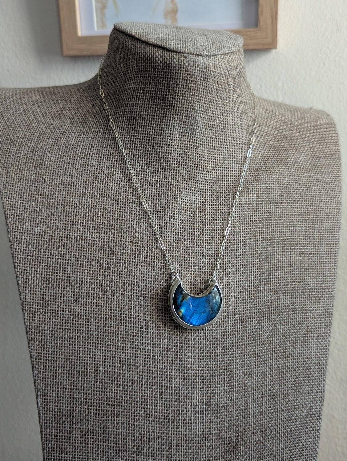 Labradorite Crescent Moon Sterling Silver Necklace