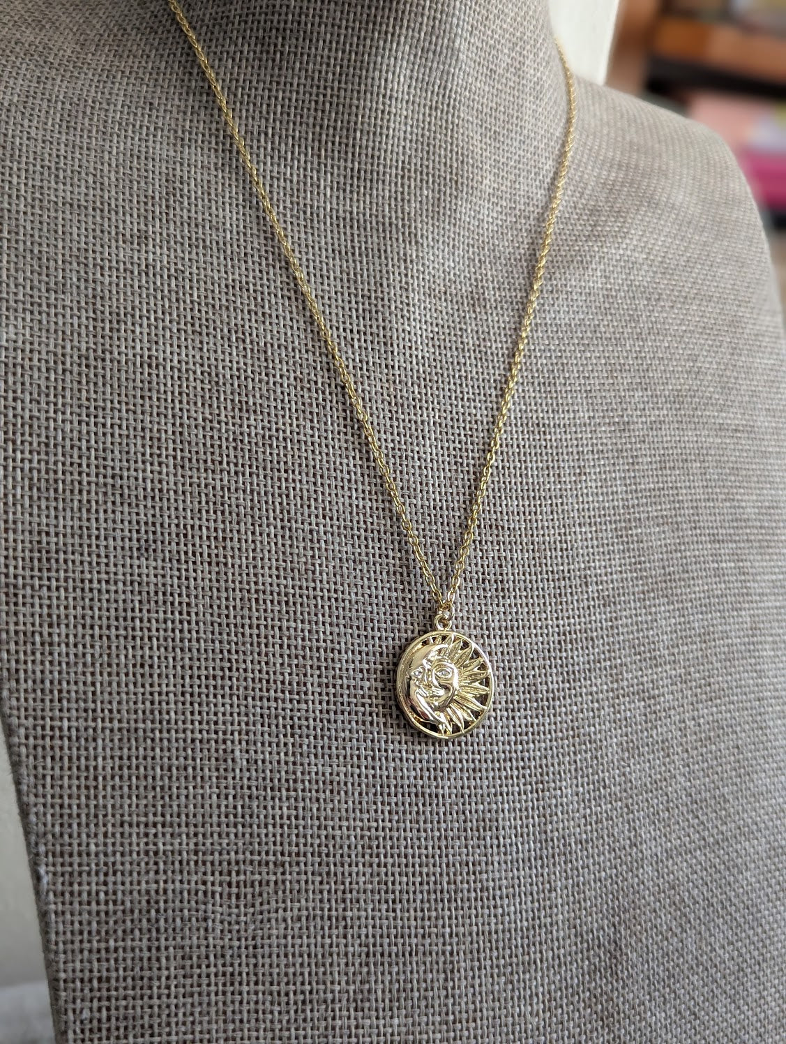 Golden Moon and Sun Necklace