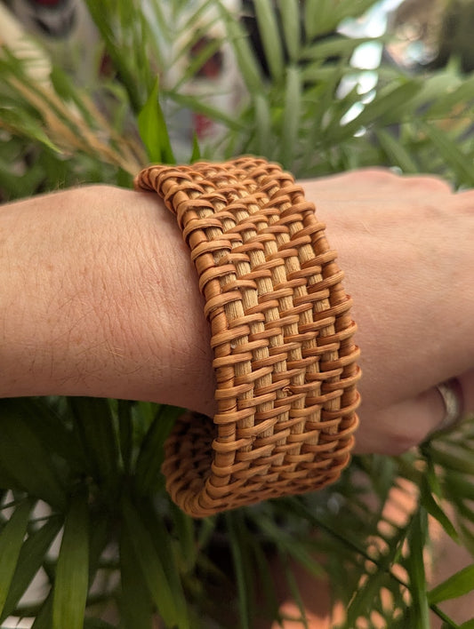 Tan Rattan Open Cuff Bracelet